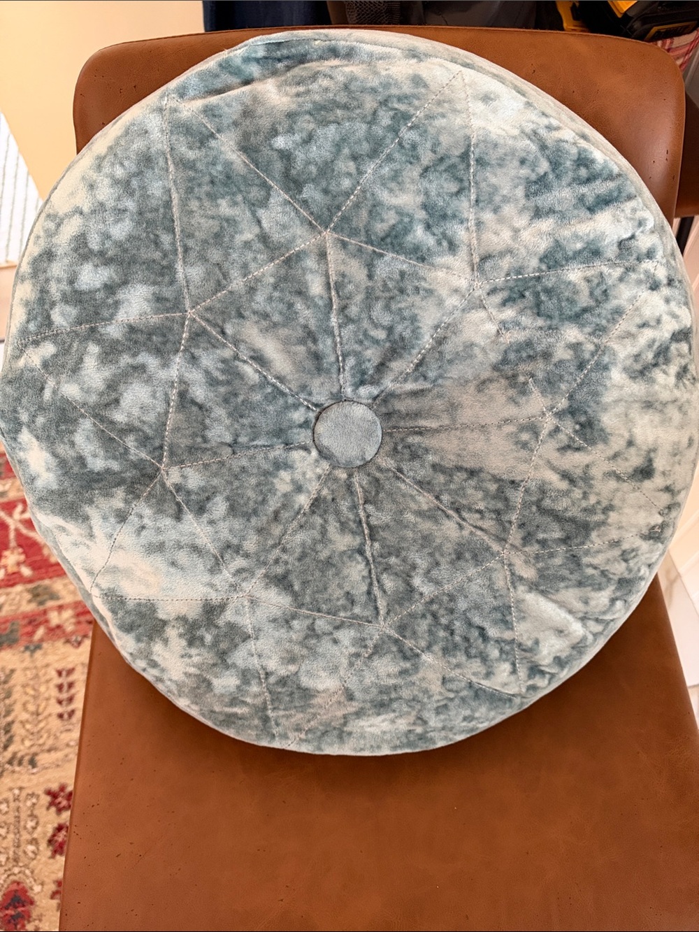 Broyhill Legacy Round Crushed Velvet Throw Pillow Blue Quilted